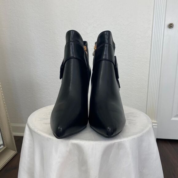 Officesiren NIB Buckled Black Faux Leather Stiletto Ankle Boots US 10.5 EU 41 - Picture 7 of 9